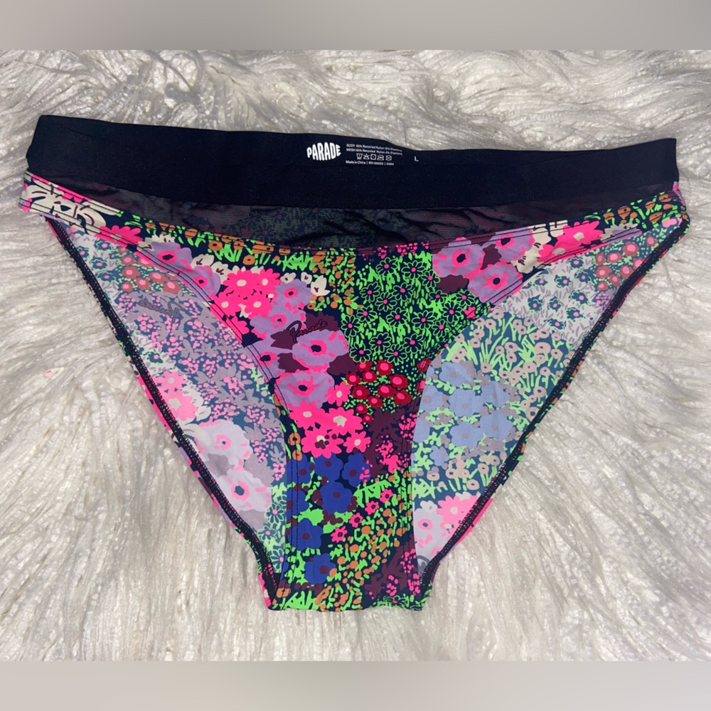 Parade Vibrant Floral Bikini Bottom - Black and Multicolor